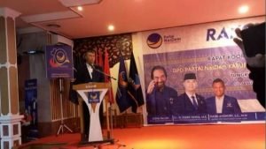 Syarif Fasya saat membuka Rakorda DPD Nasdem di Kabupaten Tanjab Barat (foto: erik)