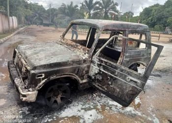 Kondisi mobil yang terbakar di SPBU Sungai Gelam (foto: Grub Fb Suara Rakyat Sungai Gelam)
