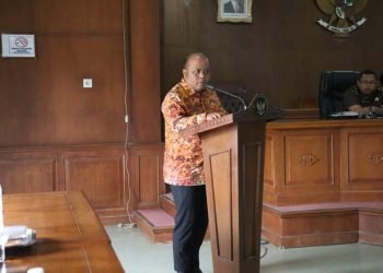 Wabup Tanjabtim RObby Nalinasyah saat memberi kata sambutan pada kegiatan Sosialisasi Pengelolaan Dana Desa di Aula Kantor Bupati Tanjung Jabung Timur, Kamis (22/9).(Dok Istimewa)