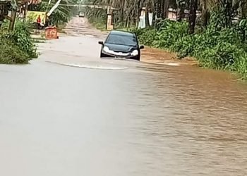 Kondisi Jalan Poros menuju Desa TMJ, Kecamatan Sungai Gelam, Kabupaten Muaro Jambi (foto: Rd)