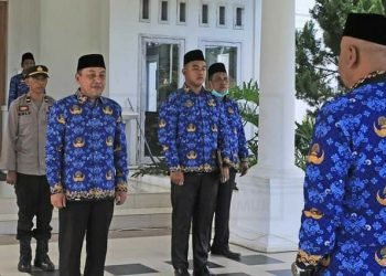  Sekda Kabupaten Tanjab Timur saat memimpin upacara HUT Korpri yang ke-51. [Dok istimewa]