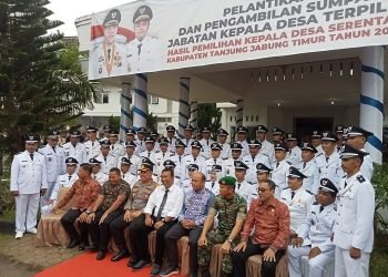 Pelantikan kepala desa terpilih di Kabupaten Tanjab Timur tahun 2022. (Foto Nasution)