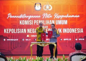 Penandatanganan MoU Polri dan KPU RI di Kantor KPU RI, Menteng, Jakarta Pusat, Kamis, 29 Desember 2022 (dok Div Humas Polri)