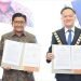 Direktur Hubungan Kelembagaan Jasa Raharja, Munadi Herlambang, dan Ketua Perkumpulan Junior Chamber International Indonesia, Felix Soesanto. (Foto Humas Jasa Raharja/Riska)