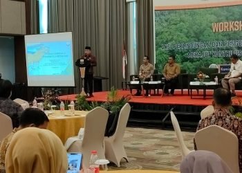 Workshop nasional aksi perlindungan dan pengelolaan gambut yang berkelanjutan merajut kontribusi untuk FOLU Net Sink 2030 di Swissbell Hotel, Kota Jambi, Kamis (2/2/2023). (Foto Riky)
