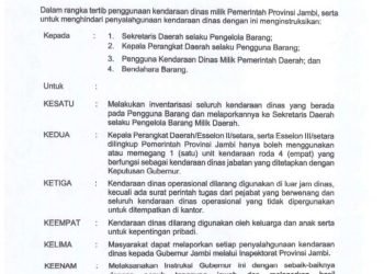 Intruksi Gubernur Jambi nomor: I/INGUB/SETDA/.HKM-3/2023. (Dok Realitajambi.com)