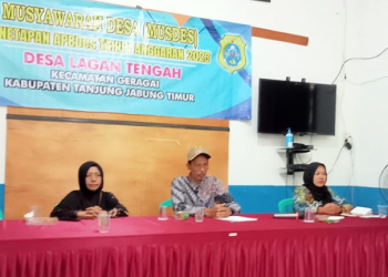 Musyawarah Penetapan Anggaran Pendapatan dan Belanja Desa Tahun Anggaran 2023, di aula Kantor Desa Lagan Tengah, Kamis (16/2/2023). (Foto RJ.COM/Misbah)