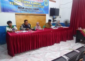 Pelaksanaan Musdes Penetapan RPJMdes 2023-2028 di Aula kantor Desa Lagan Tengah, Senin (13/3/2023). (Dok. Realitajambi.com/Misbah)