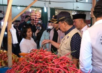 Wakil Gubernur Jambi, Abdullah Sani saaat melakukan sidak bersama Satgas pangan dan TPID Provinsi Jambi, di Pasar Angso Duo Baru, Rabu (22/3/2023) - (Dok. RJ.COM/Deni)