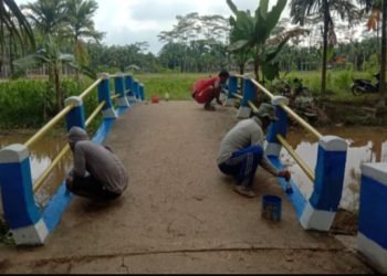 Pemdes Tri Mulya saat melaksanakan kegiatan gotong royong (Baksos) pada Jumat (31/03/2023). (Dok. RJ.COM)