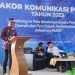 Kadis Kominfo Provinsi Jambi Drs. Ariansyah, ME saat memberi sambutan pada di Sky café Lantai 3, Hotel Wiltop Kota Jambi, Kamis, (13/04/2023). (Foto : RJ.COM/Haitami)
