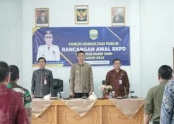 Bupati Muaro Jambi, Bachyuni Deliansyah secara resmi membuka acara Forum Konsultasi Publik Rencana Awal Kerja Pemerintah Daerah (RKPD) Tahun 2024 bertempat di ruang Pola Kantor Bappeda Muaro Jambi, Kamis, (23/02/23). (Dok. Diskominfo Muaro Jambi)