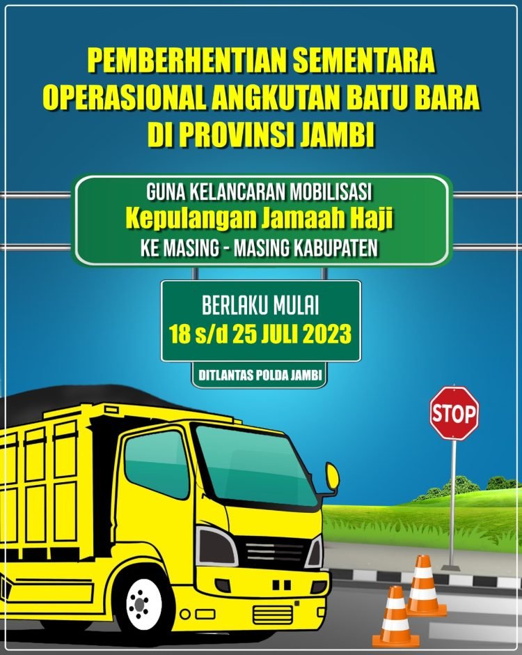 Banner pemberitahuan pemberhentian operasional angkutan batu bara di Provinsi Jambi. (Dok. Humas Polda Jambi)